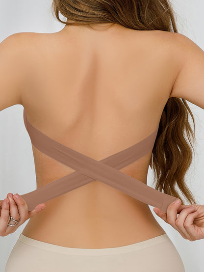 Sexy Wireless Bandeau Bralette - Removable Padding, Cross Strap Detail, Stretch Fabric (75% Nylon, 25% Elastane) for Adults