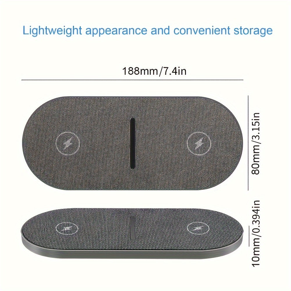 Dual Wireless Charger Pad 2 in 1 – Fast Charging Mat for iPhone 15/14/13/12/11, AirPods 3/2/Pro, Samsung Galaxy S23/S22/S21 & Note, Galaxy Buds