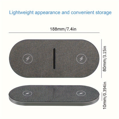 Dual Wireless Charger Pad 2 in 1 – Fast Charging Mat for iPhone 15/14/13/12/11, AirPods 3/2/Pro, Samsung Galaxy S23/S22/S21 & Note, Galaxy Buds