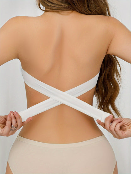 Sexy Wireless Bandeau Bralette - Removable Padding, Cross Strap Detail, Stretch Fabric (75% Nylon, 25% Elastane) for Adults