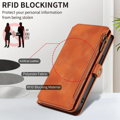 iPhone 15/14/13/12/11 Pro Max Wallet Case – PU Faux Leather Blocking Case with 9 Credit Card Holders, Zipper Closure, Protective Cover for Men & Women