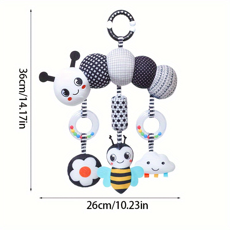 Black and White Animal Wind Chime Plush Toys for Baby Car Seat and Stroller - Soft Hanging Rattle Toy, Ideal Christmas Gift for Infants 0-3 Years
