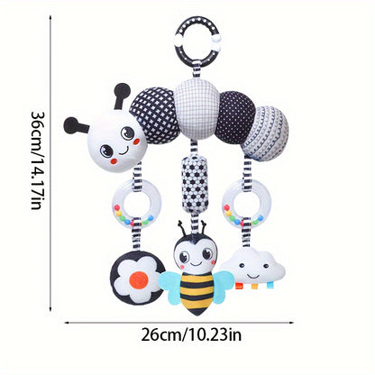 Black and White Animal Wind Chime Plush Toys for Baby Car Seat and Stroller - Soft Hanging Rattle Toy, Ideal Christmas Gift for Infants 0-3 Years