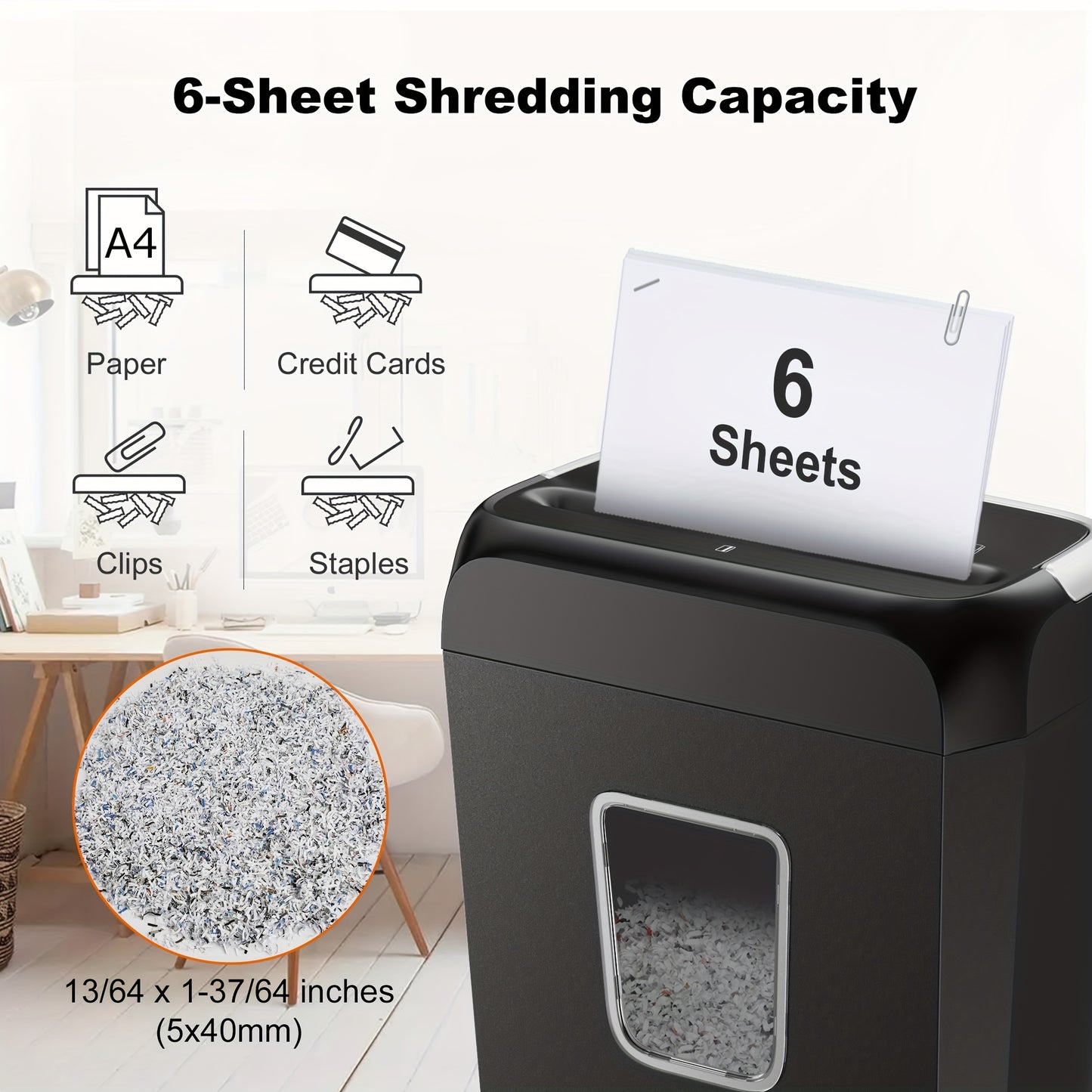 6 Sheet Compact Cross-Cut Paper Shredder – Destroys Credit Cards, Documents, Mail, Staples & Clips – 3.4-Gallon Wastebasket for Home Office