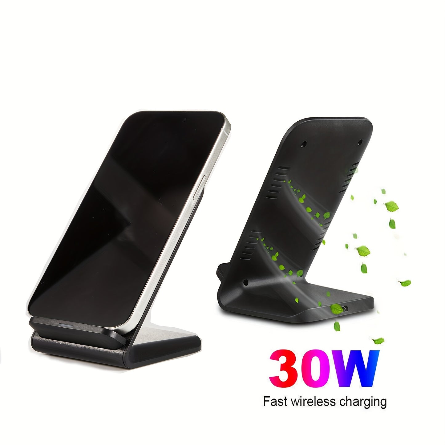 30W Fast Wireless Charger Stand Dock – Compatible with Apple iPhone, Samsung, Android Phones (UK)