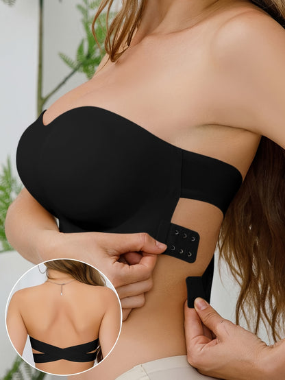 Sexy Wireless Bandeau Bralette - Removable Padding, Cross Strap Detail, Stretch Fabric (75% Nylon, 25% Elastane) for Adults