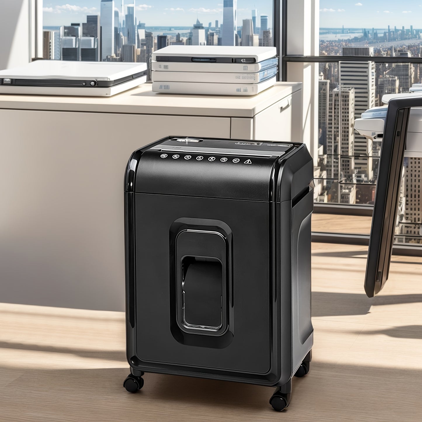 5.7-Gallon Heavy-Duty Cross-Cut Shredder – 12-Sheet Capacity, P-4 Security, Multi-Mode for Paper, Cards, CDs, Staples – Anti-Jam, Easy-Empty Bin