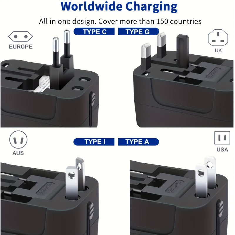 Universal Travel Adapter with Dual USB Ports - All-In-One Wall Charger with US/EU/UK/AU Plugs, 110V-240V Input, Surge Protection, Compatible with iPhone, Samsung, Tablets for Over 150 Countries