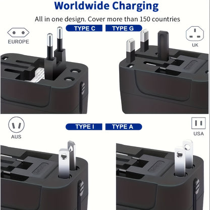 Universal Travel Adapter with Dual USB Ports - All-In-One Wall Charger with US/EU/UK/AU Plugs, 110V-240V Input, Surge Protection, Compatible with iPhone, Samsung, Tablets for Over 150 Countries