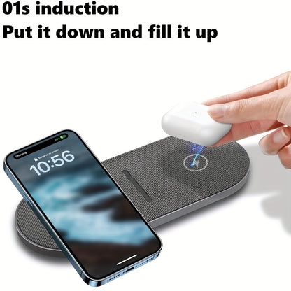 Dual Wireless Charger Pad 2 in 1 – Fast Charging Mat for iPhone 15/14/13/12/11, AirPods 3/2/Pro, Samsung Galaxy S23/S22/S21 & Note, Galaxy Buds