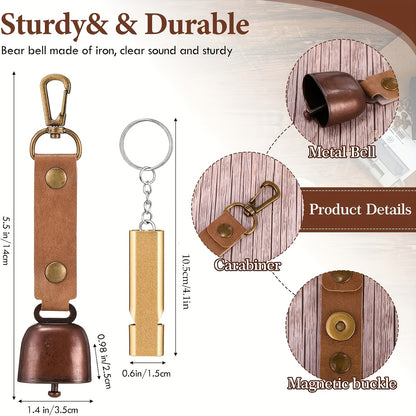 Loud Bear Bell with Whistle Set – Emergency Whistle & Carabiner for Hiking, Biking, Fishing & Climbing Survival