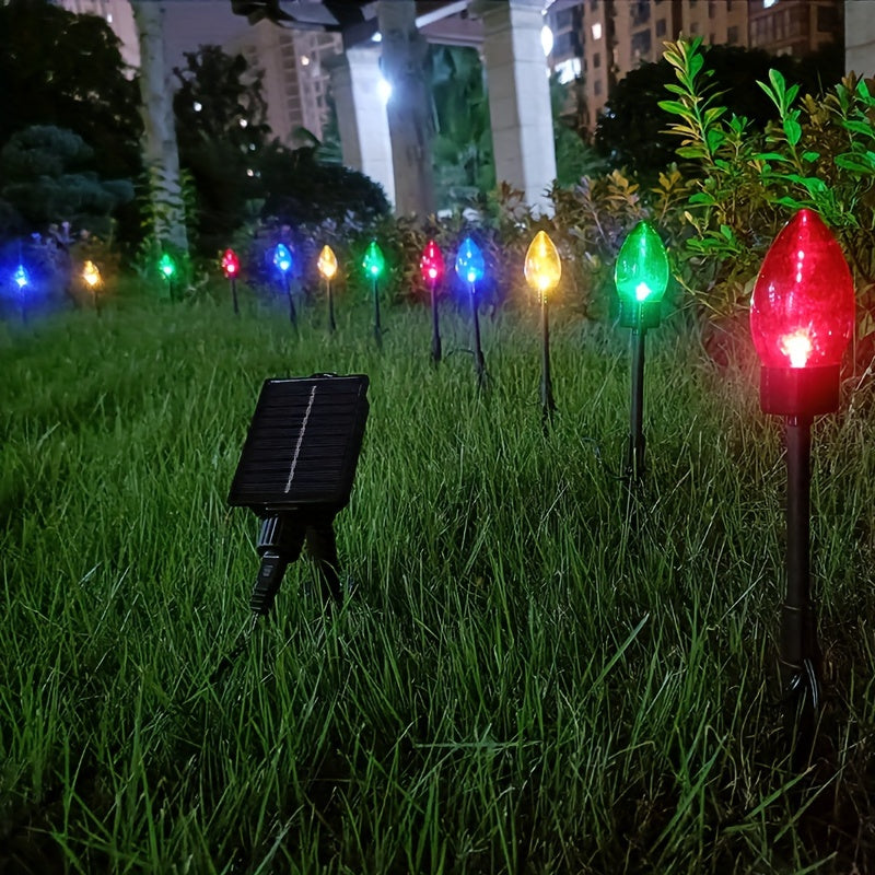 12 Pack Solar-Powered C9 LED Christmas Ground Spike Lights - Garden Decor & Holiday Illumination