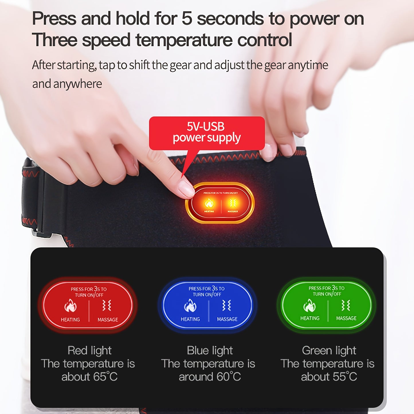 USB Electric Heated Hip Brace – Thermal Compression with Vibration Massage, Thigh Support and Groin Wrap (1pc)