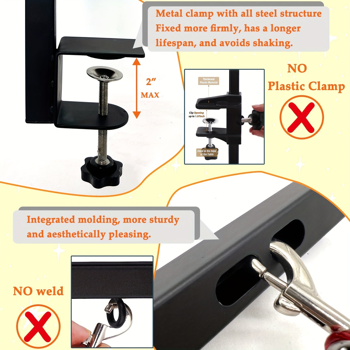 Adjustable Dog Grooming Arm with Clamp - 36" Height, No-Sit Haunch Holder, Three-Section Design for Medium & Small Dogs & Cats