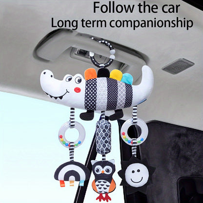 Black and White Animal Wind Chime Plush Toys for Baby Car Seat and Stroller - Soft Hanging Rattle Toy, Ideal Christmas Gift for Infants 0-3 Years