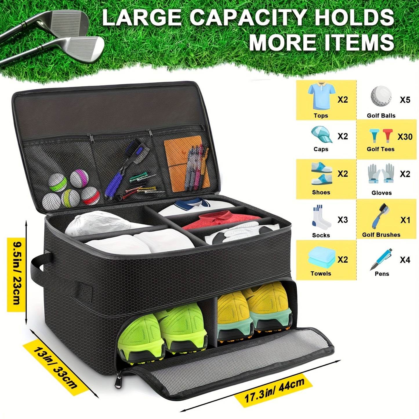 Golf Trunk Organizer - Waterproof and Durable Golf Storage Bag, Shoe Bag and Accessories for Men, Car Organizer