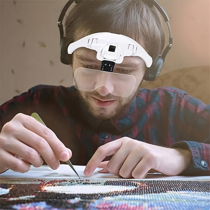 2 LED Headband Magnifier with 5 Replaceable Lenses - Reading Loupe for Jewelry & Electronics Repair (1.0X, 1.5X, 2.0X, 2.5X, 3.5X)