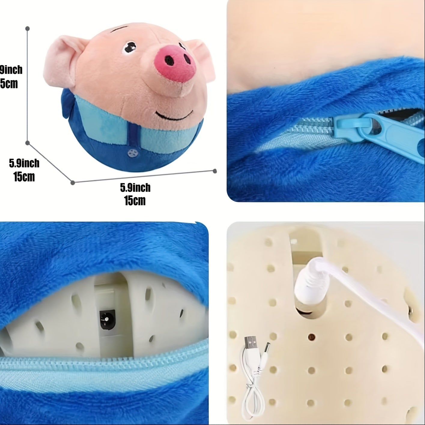 Small USB Interactive Cartoon Pig Plush - Washable Sound Electronic Moving Pet Toy, Active Bouncing Balls for Dogs