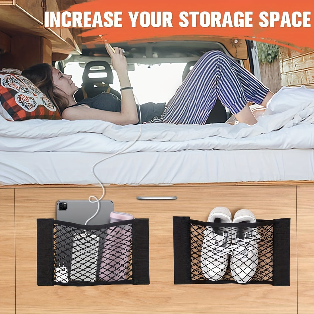 Easy-Install Elastic RV Storage Mesh Net - No-Drill Cargo Organizer with Stripe Design for Campers, Trailers and Caravans
