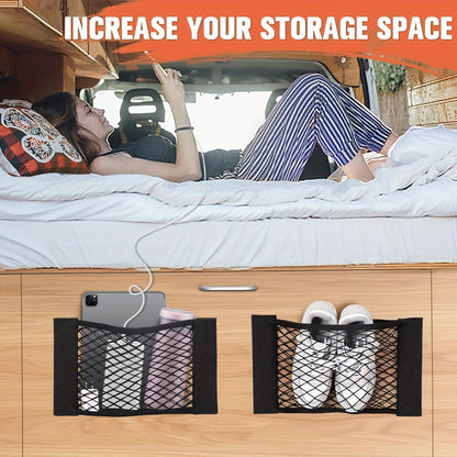 Easy-Install Elastic RV Storage Mesh Net - No-Drill Cargo Organizer with Stripe Design for Campers, Trailers and Caravans