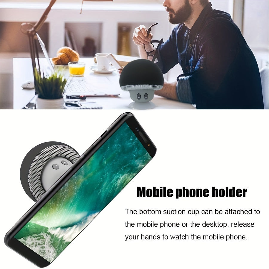 Mushroom Portable Wireless Speaker with Suction Cup Stand - Stereo Sound, Button Control, USB Rechargeable, 200mAh Battery, Compact Subwoofer for Smartphones/Tablets - Ideal for Travel & Outdoor Use