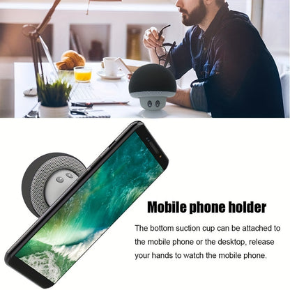 Mushroom Portable Wireless Speaker with Suction Cup Stand - Stereo Sound, Button Control, USB Rechargeable, 200mAh Battery, Compact Subwoofer for Smartphones/Tablets - Ideal for Travel & Outdoor Use