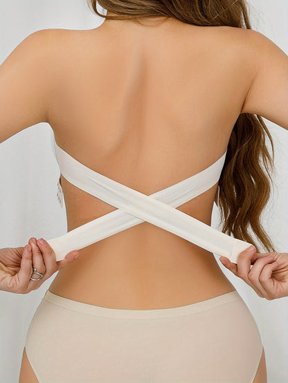 Sexy Wireless Bandeau Bralette - Removable Padding, Cross Strap Detail, Stretch Fabric (75% Nylon, 25% Elastane) for Adults