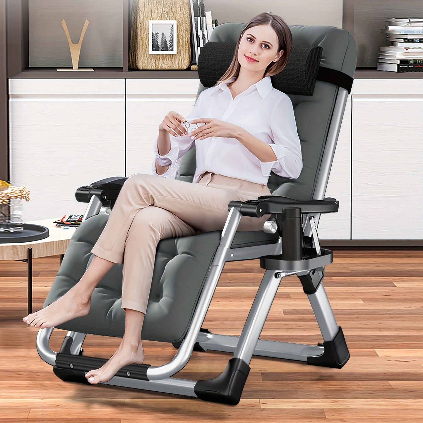 Zero Gravity Chair – Reclining Lounge Chair with Removable Cushion & Cup Holder, Indoor/Outdoor Patio Recliner, Supports Up to 440lbs