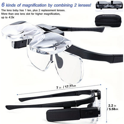 Rechargeable Headband Magnifying Glasses – Adjustable Lamp, Double Slot Lighted Magnifier for Reading, Jewelry, Watch Repair, Craft (Up to 4.5X), Ideal Christmas Gift for the Elderly