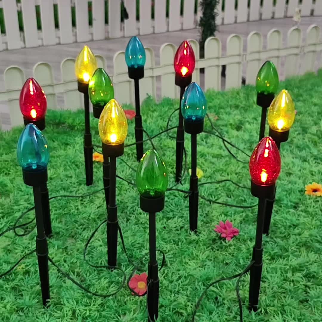 12 Pack Solar-Powered C9 LED Christmas Ground Spike Lights - Garden Decor & Holiday Illumination