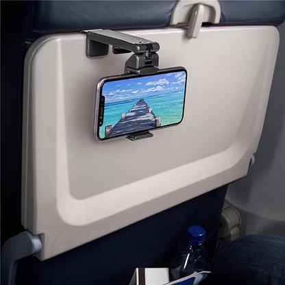 Foldable Travel Phone Stand – Airplane Seat Mount Holder, Adjustable & Rotatable, Portable, Compact, Space-Saving Design for Train, Flight, Desk