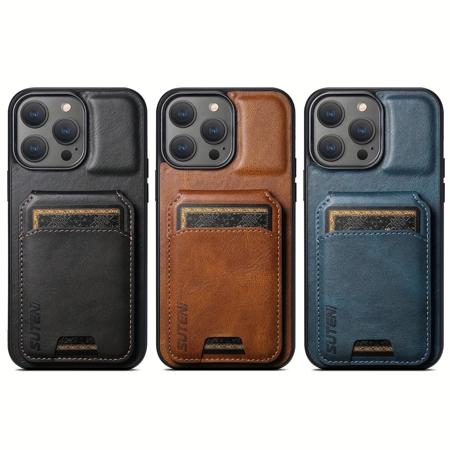 Suteni Luxury PU Leather Card Holder Phone Case - Compatible with iPhone 15 Pro Max, 14 Plus, 13, 12, 11, XR, XS Max