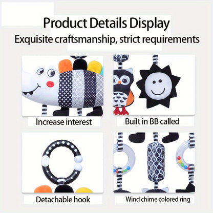 Black and White Animal Wind Chime Plush Toys for Baby Car Seat and Stroller - Soft Hanging Rattle Toy, Ideal Christmas Gift for Infants 0-3 Years