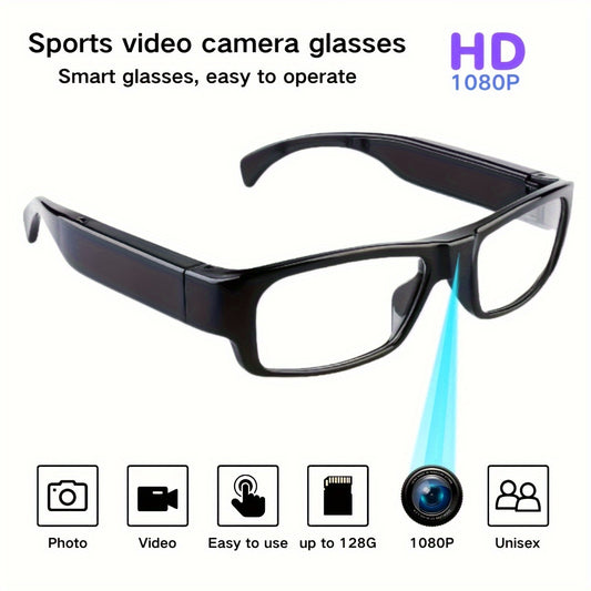 HD 1080P Video Glasses – Portable Sport DV Camera with 65° Wide Angle, Wearable Mini Camera Glasses, 64GB Memory Card, Ideal for Riding, Running, and Outdoor Sports