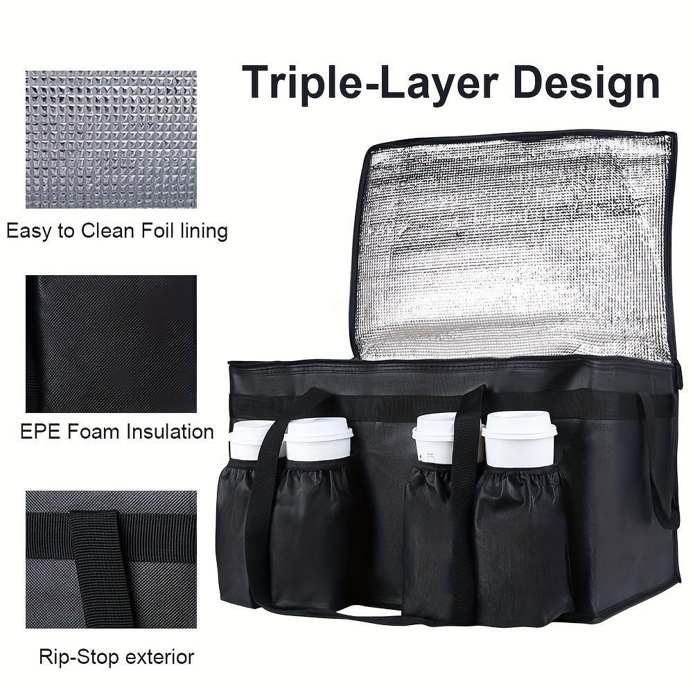 Premium XXXL Insulated Food Delivery Bag with Cup Holders – 22.8x14x15" – Ideal for DoorDash, Beverages, Groceries and Pizza – Commercial Grade Hot and Cold Storage