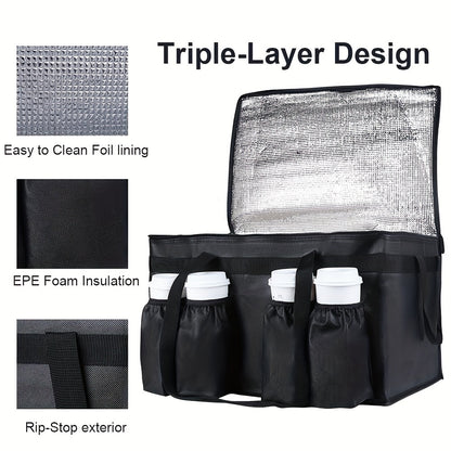 Premium XXXL Insulated Food Delivery Bag with Cup Holders – 22.8x14x15" – Ideal for DoorDash, Beverages, Groceries and Pizza – Commercial Grade Hot and Cold Storage