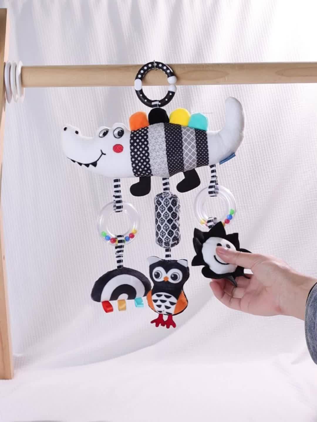 Black and White Animal Wind Chime Plush Toys for Baby Car Seat and Stroller - Soft Hanging Rattle Toy, Ideal Christmas Gift for Infants 0-3 Years