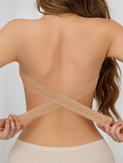 Sexy Wireless Bandeau Bralette - Removable Padding, Cross Strap Detail, Stretch Fabric (75% Nylon, 25% Elastane) for Adults
