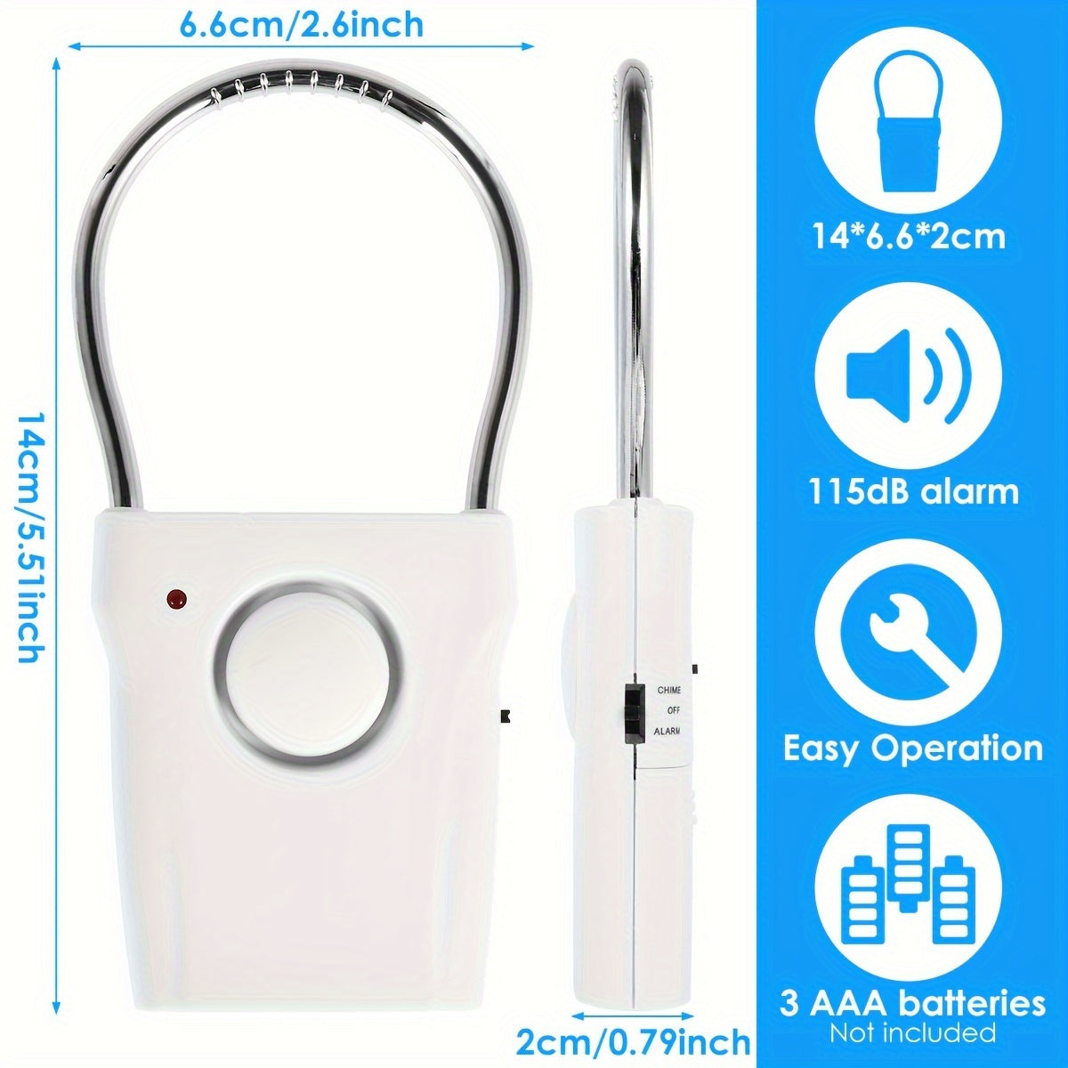 120dB Door Handle Alarm - Portable Security Alarm with 3 Adjustable Settings, Battery Operated for Travel, Hotel, and Apartment Safety