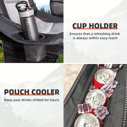 500 LBS Heavy Duty Oversized Camping Chair - Foldable, Padded, Steel Frame, Cross Back, Cup Holder, Oxford Cloth Seat - Wipe Clean, Ideal for Outdoor Events and Festivals