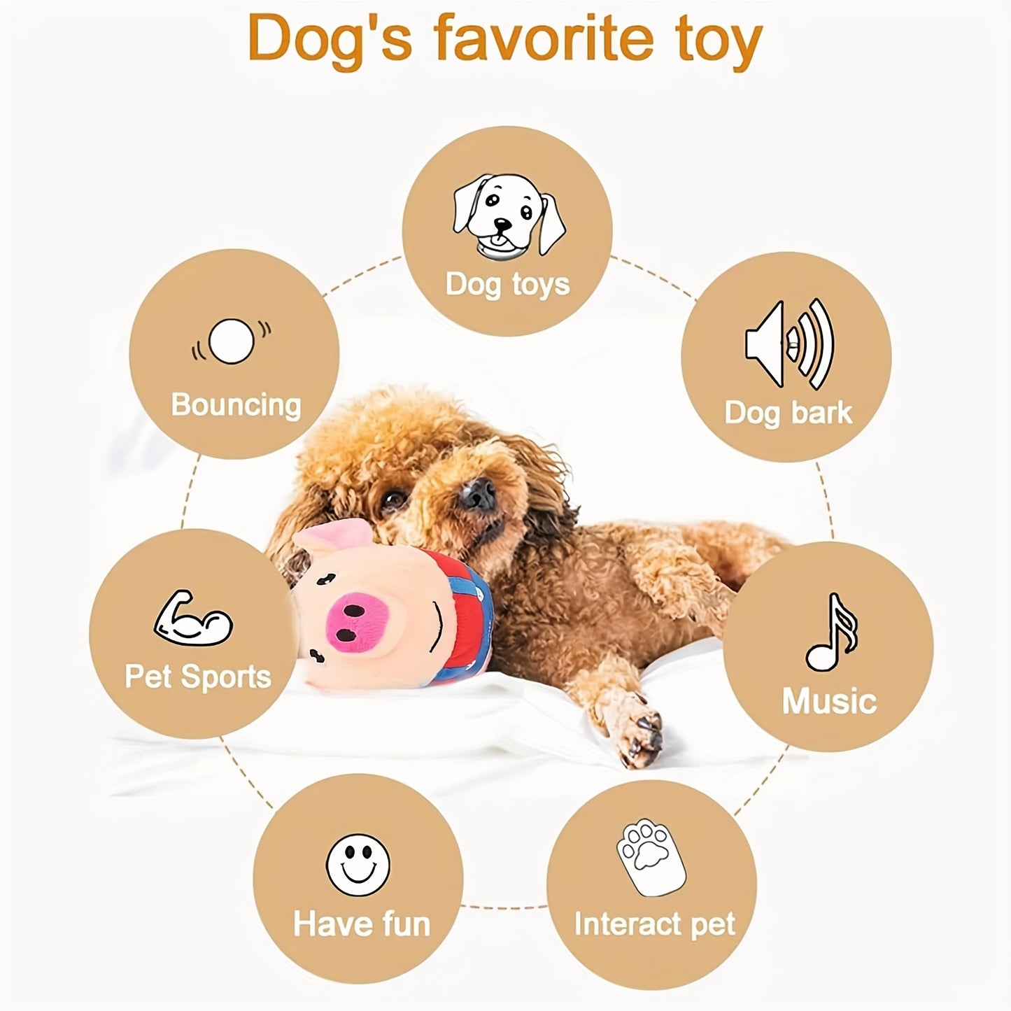 Small USB Interactive Cartoon Pig Plush - Washable Sound Electronic Moving Pet Toy, Active Bouncing Balls for Dogs