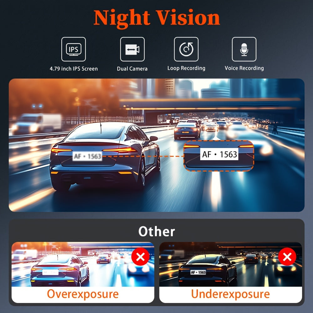Dash Cam Front and Rear - 5.0 IPS 2.5D Touch Screen, 1080p with Night Vision, Car Camera DVR