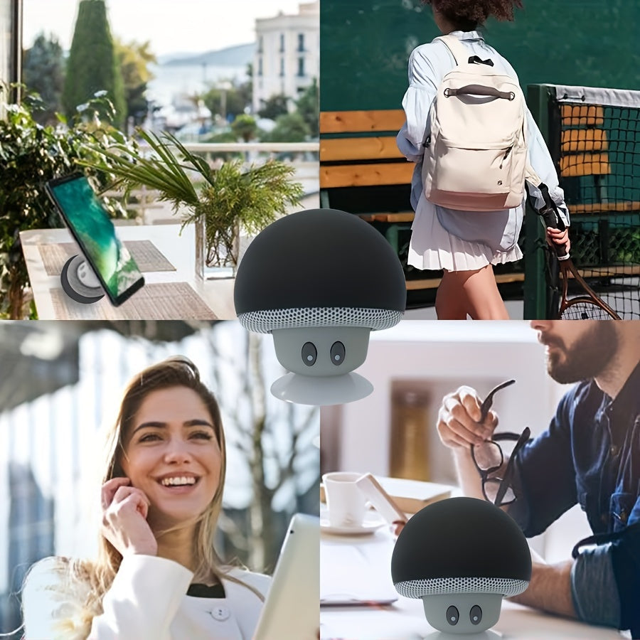 Mushroom Portable Wireless Speaker with Suction Cup Stand - Stereo Sound, Button Control, USB Rechargeable, 200mAh Battery, Compact Subwoofer for Smartphones/Tablets - Ideal for Travel & Outdoor Use