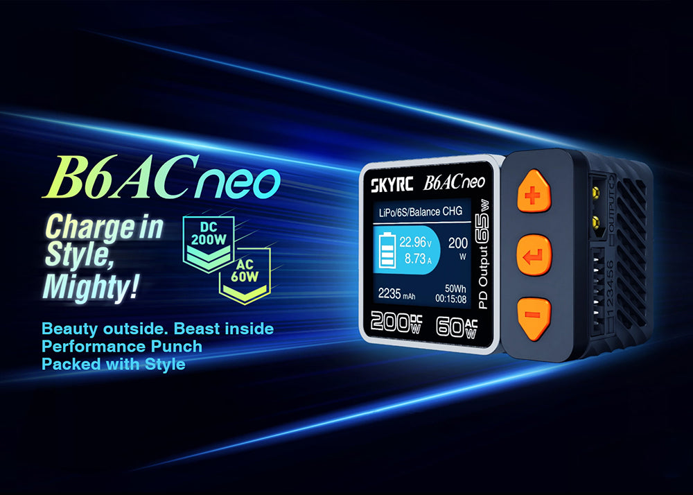 SKYRC B6ACneo Balance Charger - 200W DC, 60W AC, 10A Smart Battery Charger for LiPo LiFe LiIon LiHV NiMH NiCd Pb