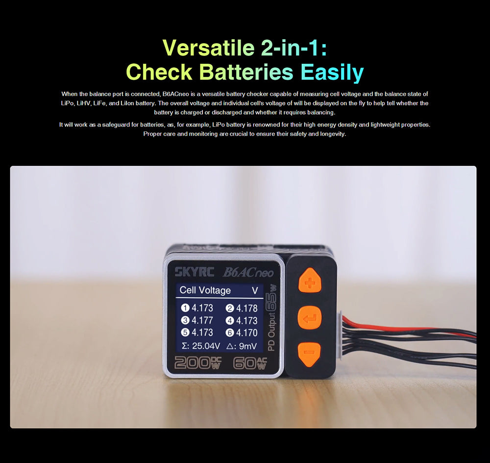 SKYRC B6ACneo Balance Charger - 200W DC, 60W AC, 10A Smart Battery Charger for LiPo LiFe LiIon LiHV NiMH NiCd Pb