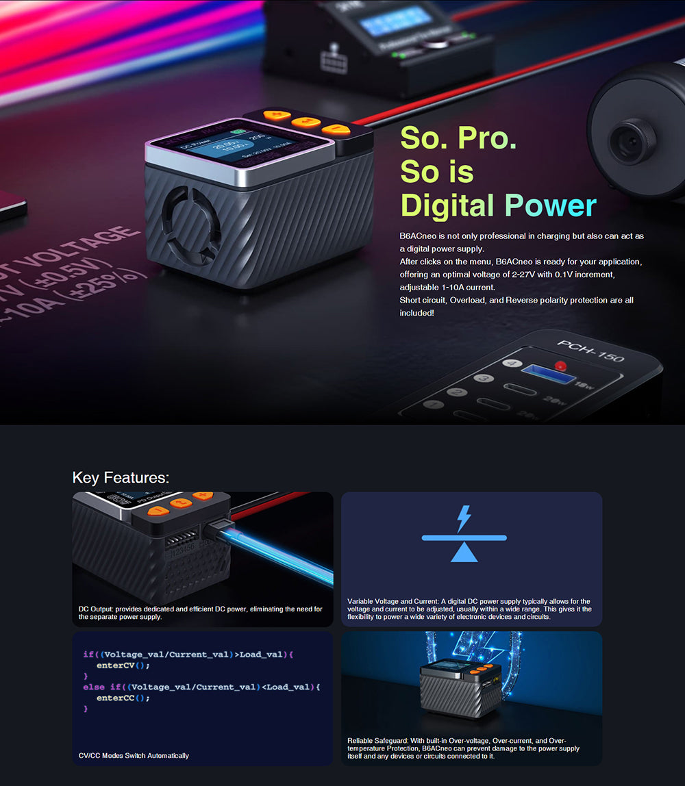 SKYRC B6ACneo Balance Charger - 200W DC, 60W AC, 10A Smart Battery Charger for LiPo LiFe LiIon LiHV NiMH NiCd Pb