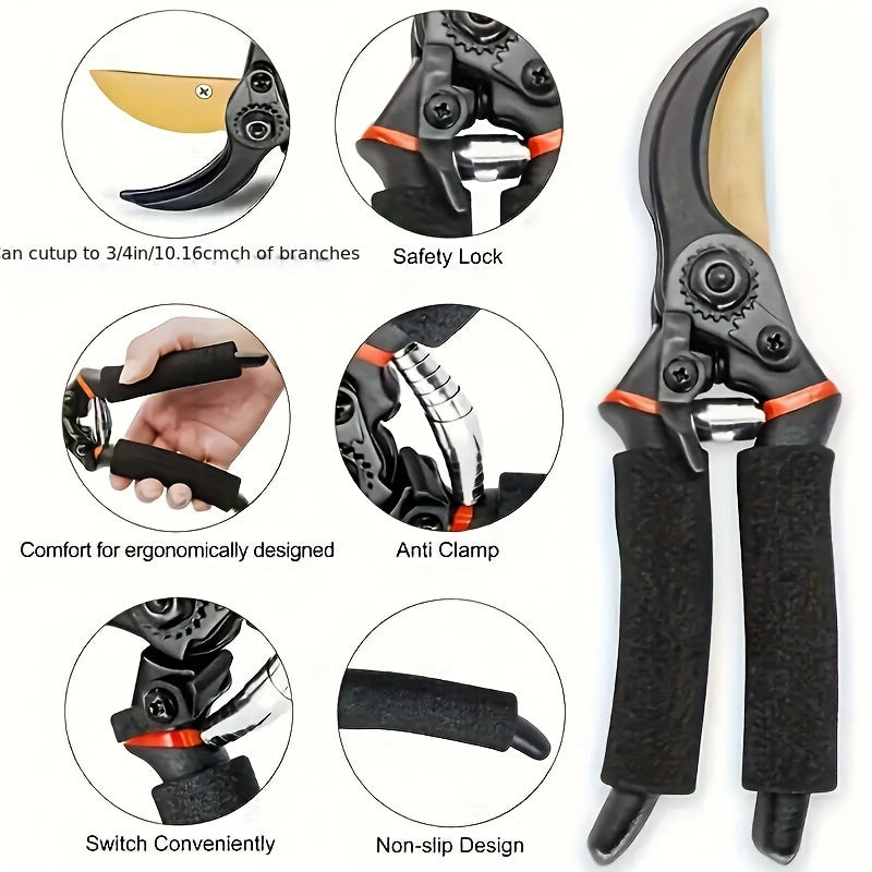 8.5" Professional Titanium Bypass Pruning Shears (T13) – Super Sharp Premium Garden Shears, Heavy Duty Handheld Pruners for Gardening and Hedge Trimming