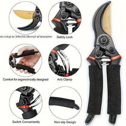 8.5" Professional Titanium Bypass Pruning Shears (T13) – Super Sharp Premium Garden Shears, Heavy Duty Handheld Pruners for Gardening and Hedge Trimming
