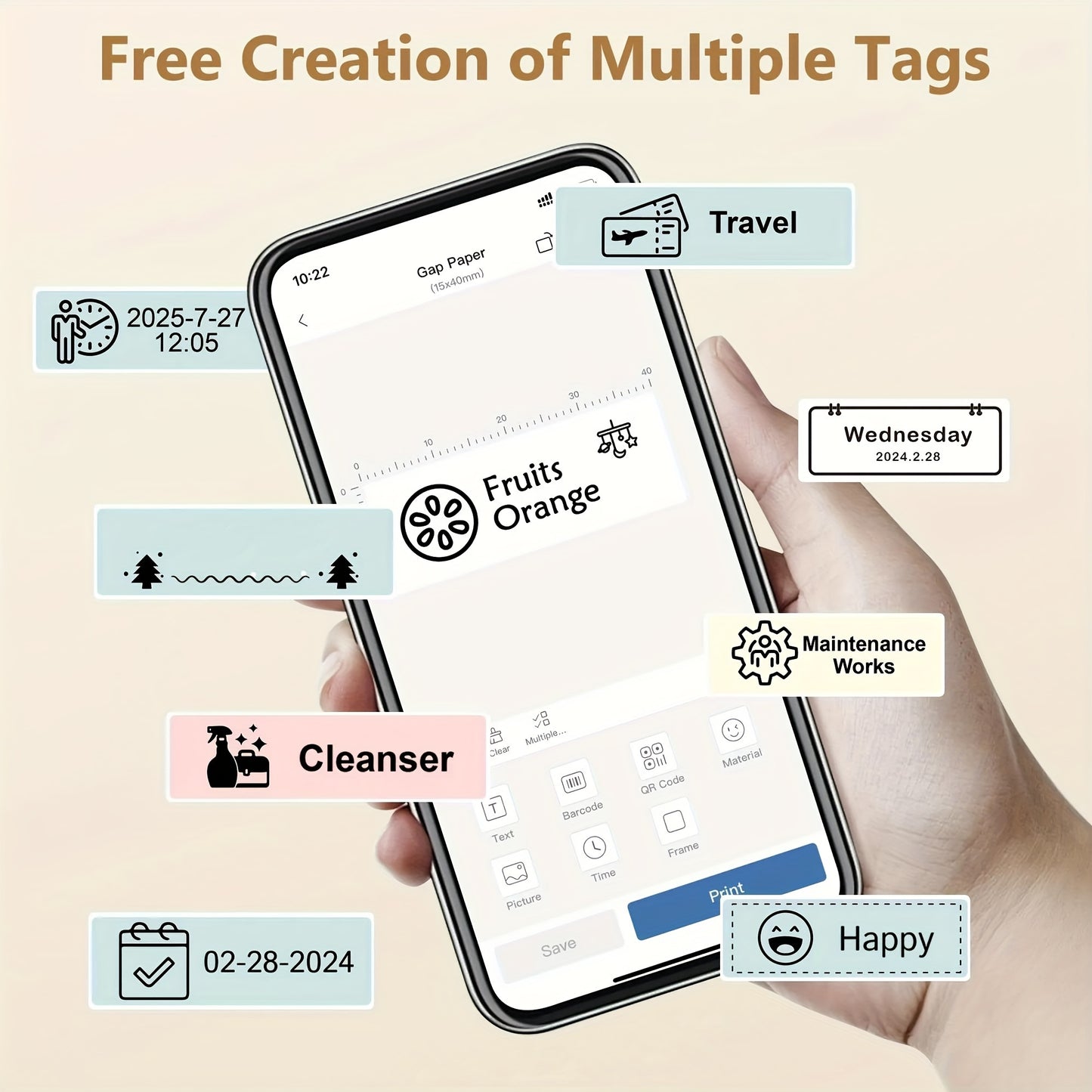 P31S Label Maker Machine with Tape - Portable Wireless Thermal Printer for Office & Home, Mini Sticker Maker with Multiple Templates, White