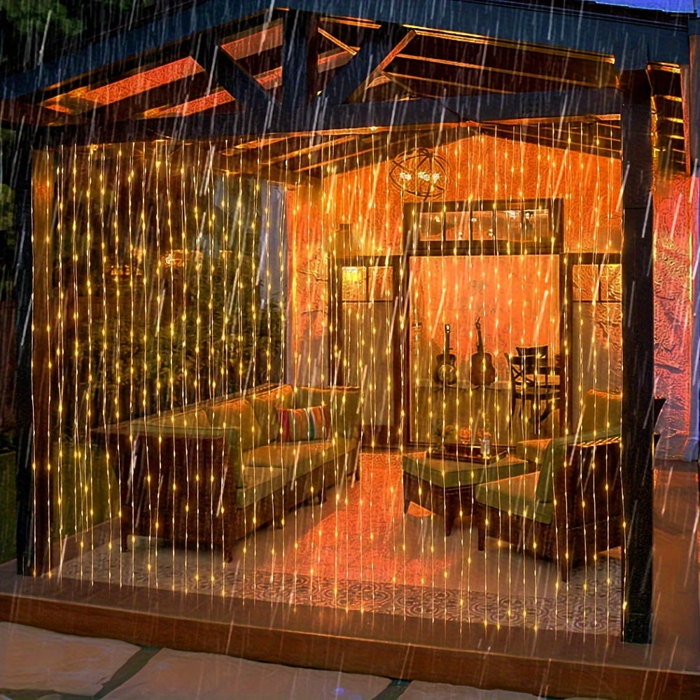 1 Pack LED Solar Curtain String Lights – 100/200/300 Lights, 8 Lighting Modes – Outdoor Decoration for Christmas, Weddings, Patios, Gardens ( Colorful/Warm White/White )